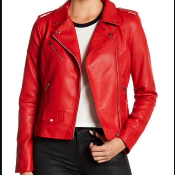 Philosophy Apparel Moto Jacket Red Vegan Leather Silver Hardware Lined XS NWT - Picture 10 of 10
